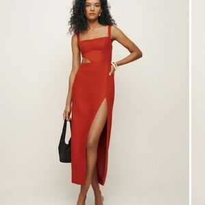 NWT Reformation Satori Linen Dress in Blood Orange